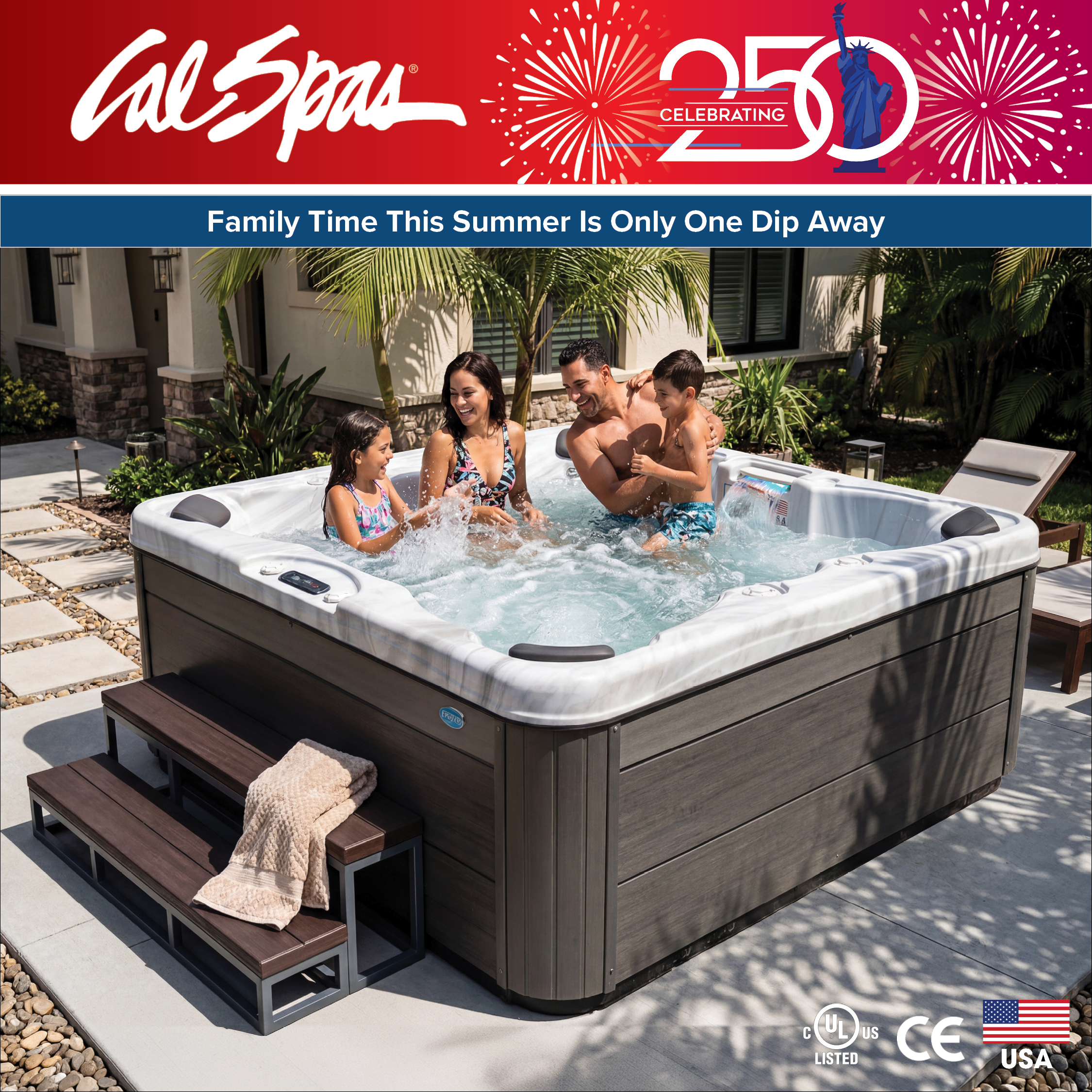 Calspas hot tub being used in a family setting - Lawrence